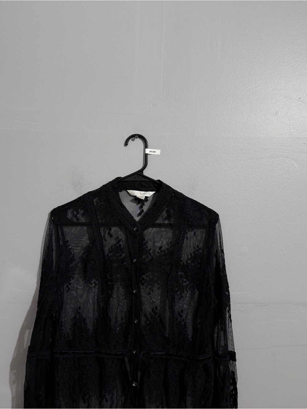 Boston Proper Black Lace Fringe Tunic Top Medium Sheer Boho Button Front - Picture 6 of 12